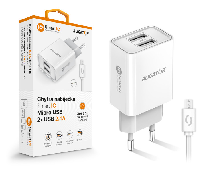 Nabíječka cd ali MicroUSB 2xUSB výst. 2,4A, Smart ic, bílá