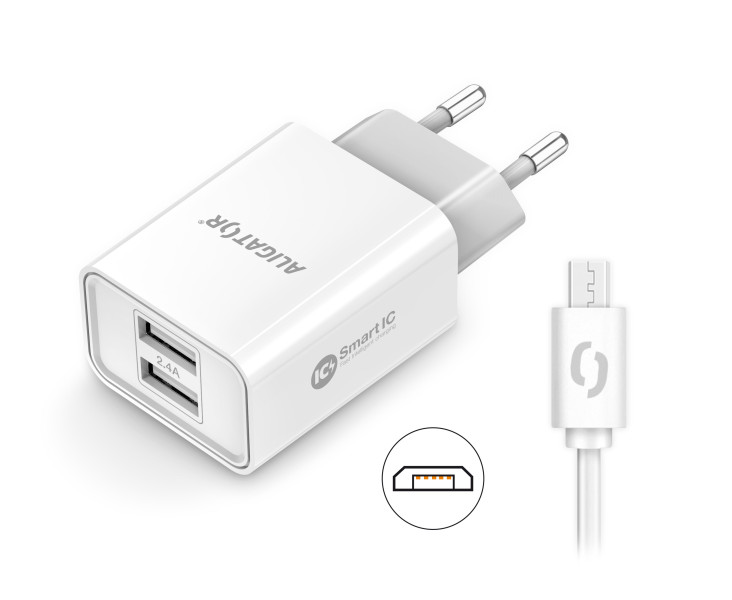 Nabíječka cd ali MicroUSB 2xUSB výst. 2,4A, Smart ic, bílá