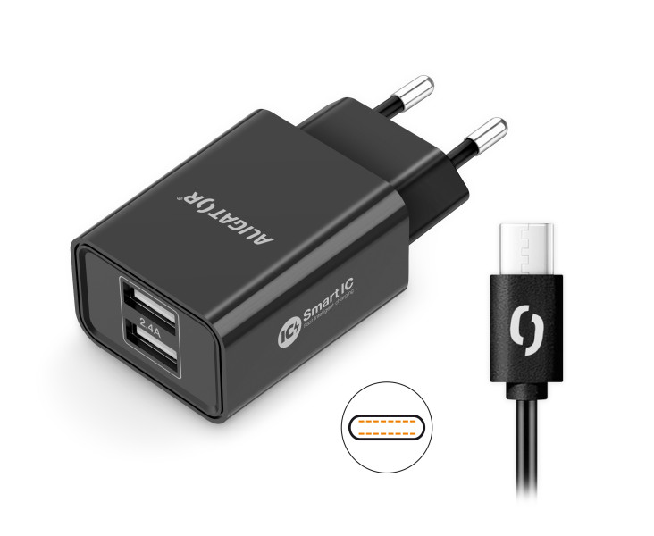Nabíječka cd ali USB-C 2xUSB výstup, 2,4A, Smart ic, černá