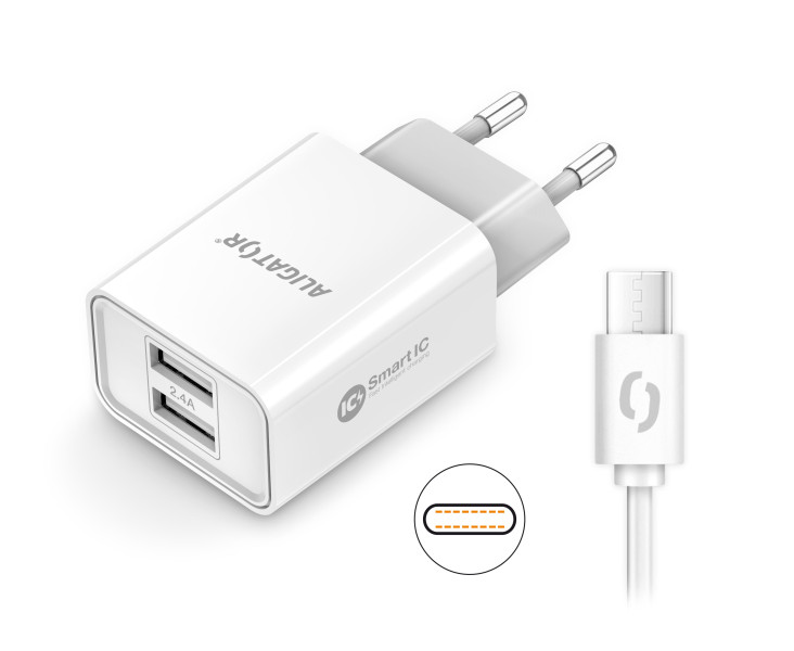 Nabíječka cd ali USB-C 2xUSB výstup, 2,4A, Smart ic, bílá