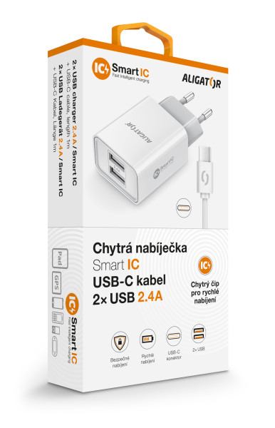 Nabíječka cd ali USB-C 2xUSB výstup, 2,4A, Smart ic, bílá