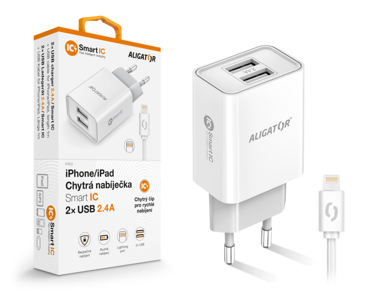 Nabíječka cd ali iPhone/iPad 2xUSB výst.2,4A, Smart ic, bílá