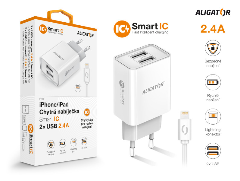 Nabíječka cd ali iPhone/iPad 2xUSB výst.2,4A, Smart ic, bílá