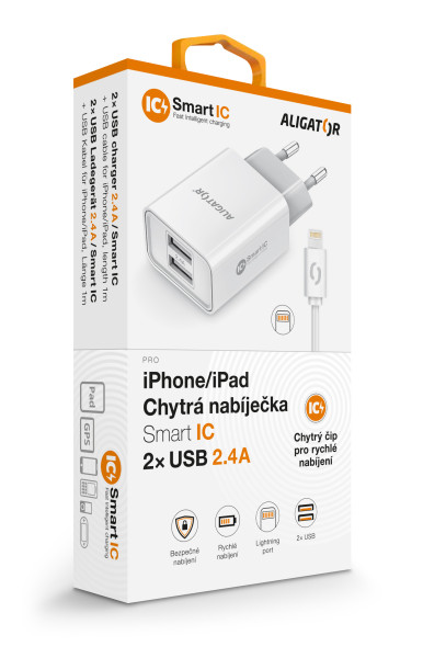 Nabíječka cd ali iPhone/iPad 2xUSB výst.2,4A, Smart ic, bílá