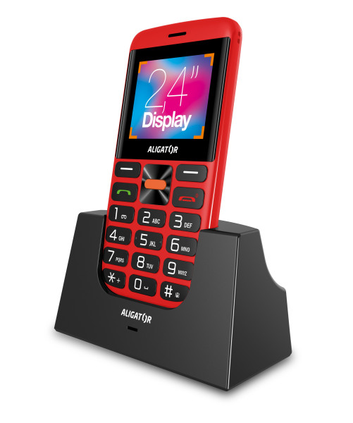 Telefon pro seniory Aligator A910 4G Senior, červený, s nabíjecím stojánkem