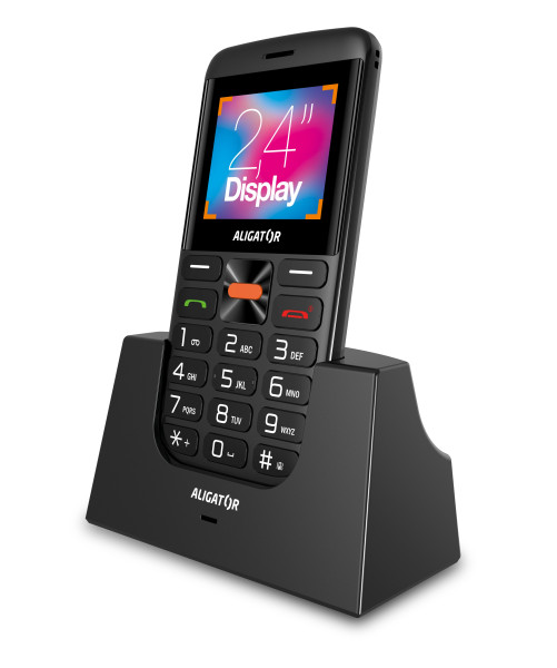 Telefon pro seniory Aligator A910 4G Senior, černý, s nabíjecím stojánkem