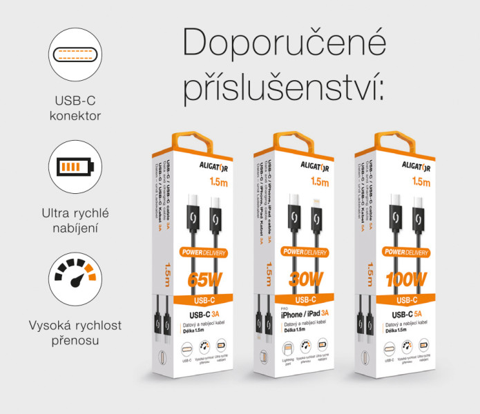Rychlá nabíječka, PD 65W, 2xUSB-C, 1xUSB-A - Aligator GaN, černá
