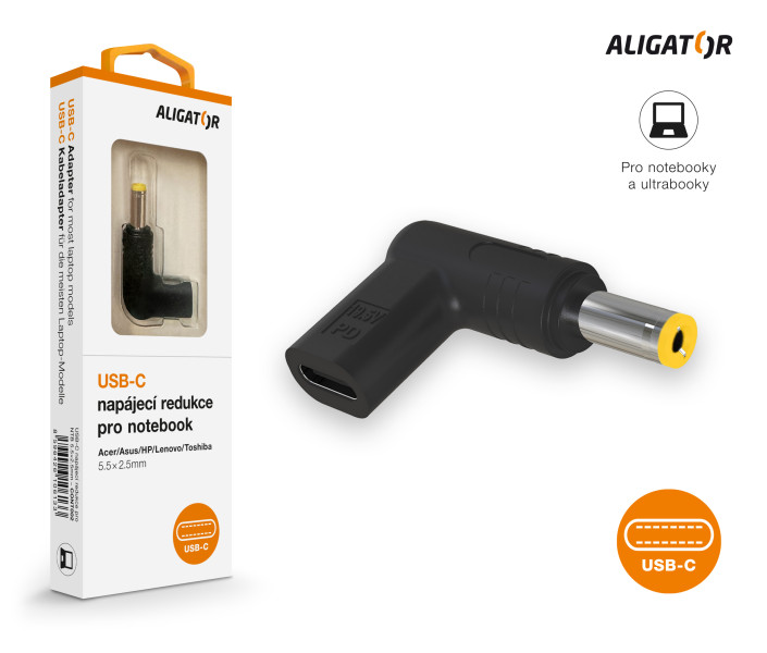 USB-C napájecí redukce 5,5x2,5mm pro notebooky acer/asus/HP/lenovo/toshiba