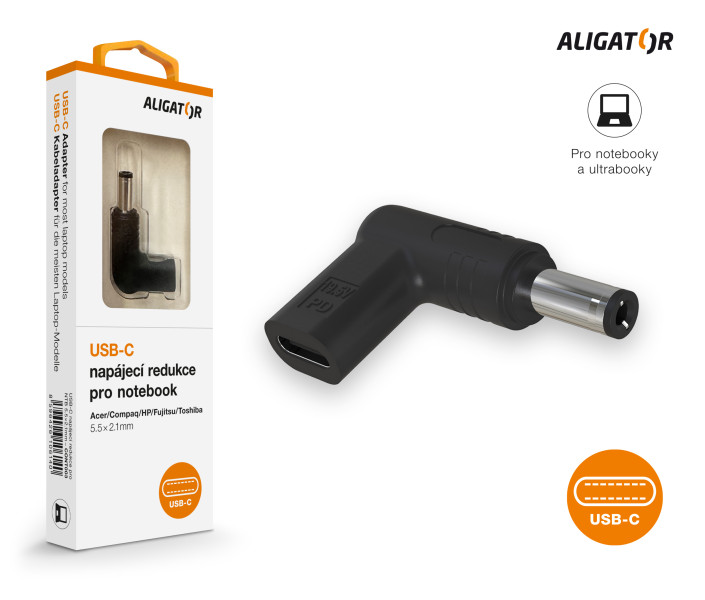 USB-C napájecí redukce 5,5 x 2,1mm pro notebooky acer/compaq/HP/fujitsu/toshiba