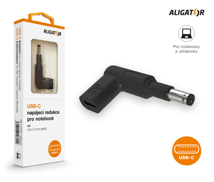 USB-C napájecí redukce 4,8 x 1,7mm (prodloužená) pro notebooky asus/compaq/HP