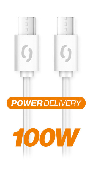 Datový kabel ALIGATOR POWER 100W, USB-C/USB-C 5A, 2,5m bílý