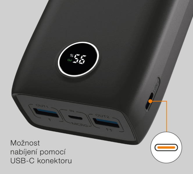 Powerbanka ALIGATOR PD20W+QC22.5W, rychlé nabíjení, 30 000 mAh, černá