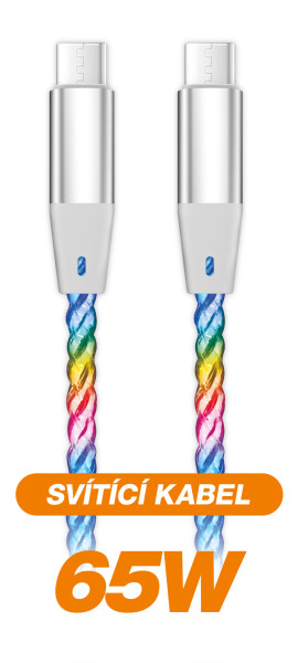 Datový kabel Aligator power 3A 65W, USB-C/USB-C, 0,5m svítící