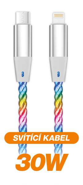 Datový kabel Aligator power 3A 30W, USB-C/lightning, 0,5m svítící