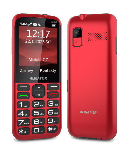 ALIGATOR A930 GPS 4G Senior červený s aplikací Záchranka + nabíjecí stojánek<br>AKCE: nabíječka ZDARMA navíc