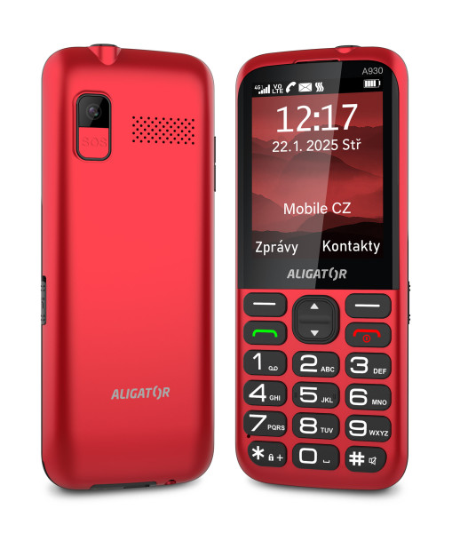 ALIGATOR A930 GPS 4G Senior červený s aplikací Záchranka + nabíjecí stojánek<br>AKCE: nabíječka ZDARMA navíc
