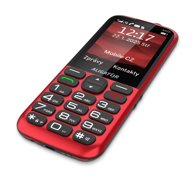 ALIGATOR A930 GPS 4G Senior červený s aplikací Záchranka + nabíjecí stojánek<br>AKCE: nabíječka ZDARMA navíc