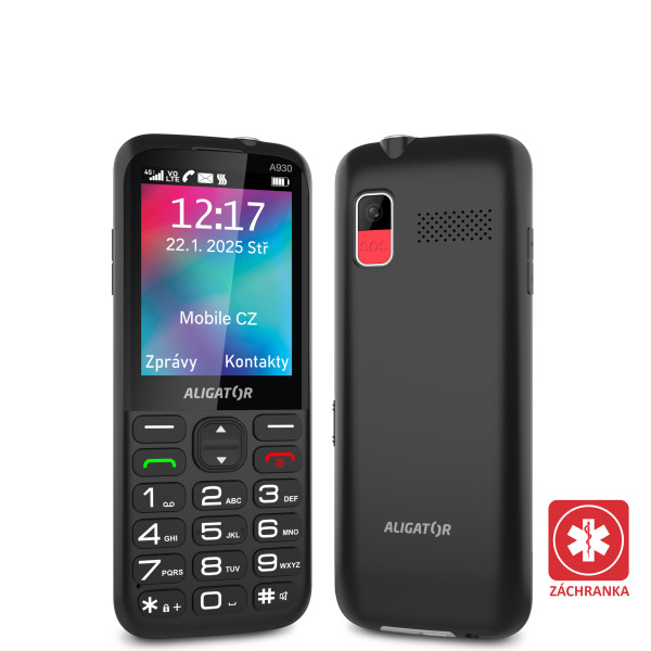 ALIGATOR A930 GPS 4G Senior černý s aplikací Záchranka + nabíjecí stojánek<br>AKCE: nabíječka ZDARMA navíc