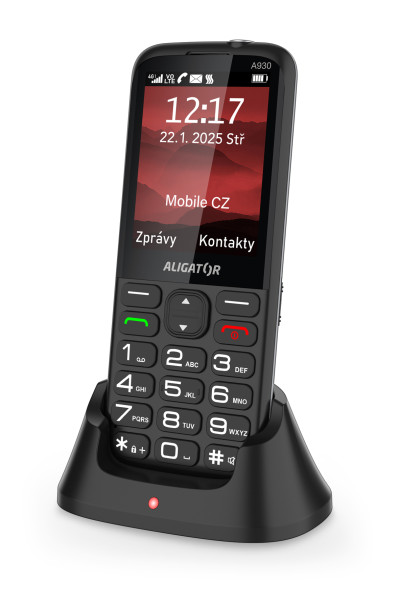 ALIGATOR A930 GPS 4G Senior černý s aplikací Záchranka + nabíjecí stojánek<br>AKCE: nabíječka ZDARMA navíc
