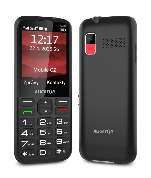 ALIGATOR A930 GPS 4G Senior černý s aplikací Záchranka + nabíjecí stojánek<br>AKCE: nabíječka ZDARMA navíc