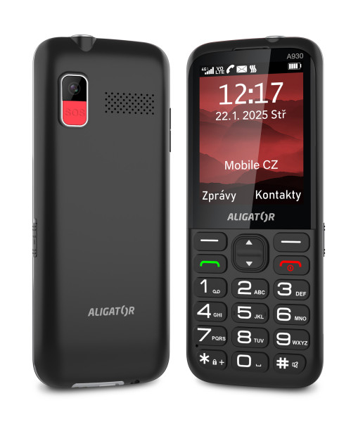 ALIGATOR A930 GPS 4G Senior černý s aplikací Záchranka + nabíjecí stojánek<br>AKCE: nabíječka ZDARMA navíc
