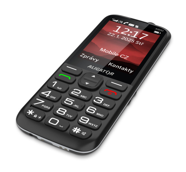 ALIGATOR A930 GPS 4G Senior černý s aplikací Záchranka + nabíjecí stojánek<br>AKCE: nabíječka ZDARMA navíc