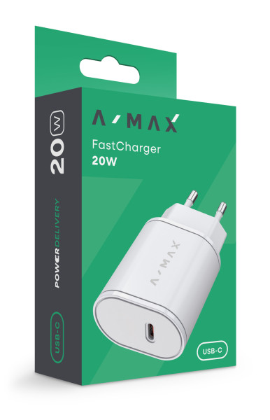 Chytrá nabíječka A-MAX Power Delivery 20W USB-C, bílá