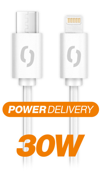 Datový kabel Aligator power 30W, USB-C/lightning 3A, 0,5m bílý