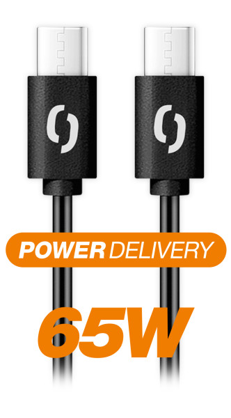 Datový kabel Aligator power 65W, USB-C/USB-C 3A, 2,5m černý