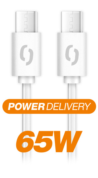 Datový kabel Aligator power 65W, USB-C/USB-C 3A, 2,5m bílý