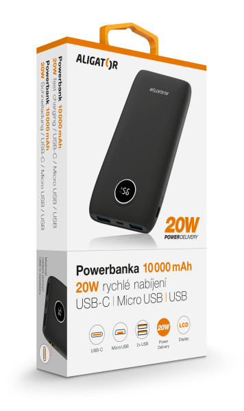 Powerbanka ALIGATOR PD20W + QC22.5W, 10 000 mAh, černá