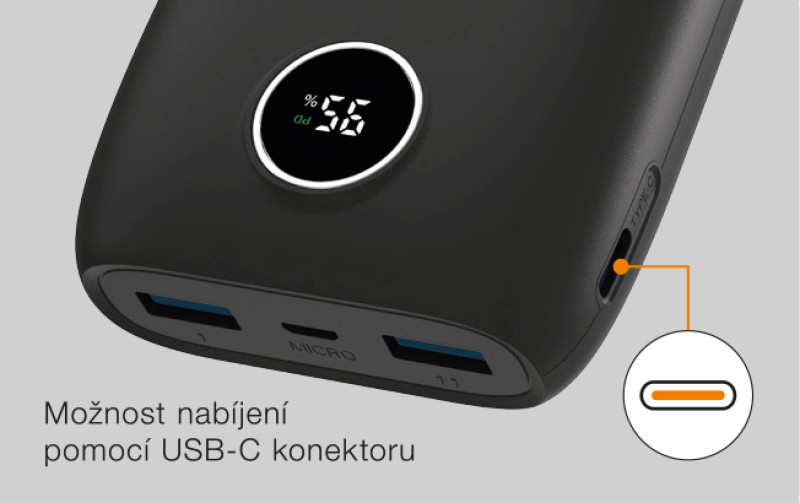 Powerbanka ALIGATOR PD20W+QC22.5W, rychlé nabíjení, 20 000 mAh, černá