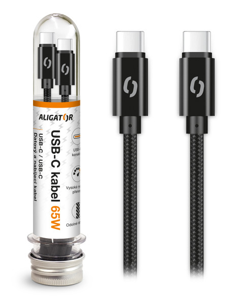 Datový kabel ALIGATOR TUBA, 65W, USB-C/USB-C 1m černý