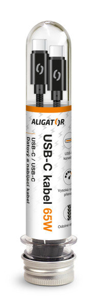 Datový kabel ALIGATOR TUBA, 65W, USB-C/USB-C 1m černý