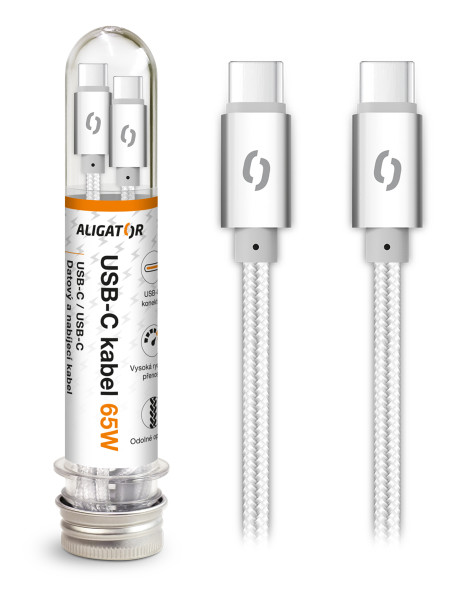 Datový kabel ALIGATOR TUBA, 65W, USB-C/USB-C 1m bílý