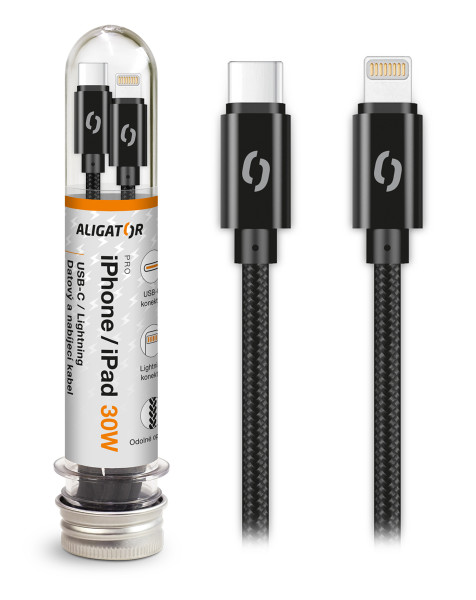 Datový kabel Aligator tuba 30W, USB-C/lightning černý