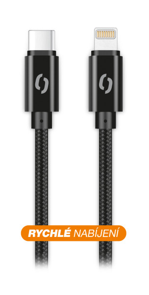 Datový kabel Aligator tuba 30W, USB-C/lightning černý