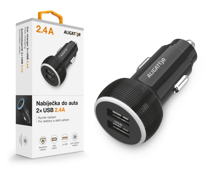 Nabíječka do auta Aligator, 2xUSB 2.4A, originální černá