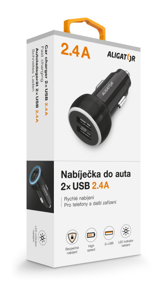 Nabíječka do auta Aligator, 2xUSB 2.4A, originální černá