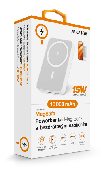 MagSafe Powerbanka Mag-Bank s bezdrátovým nabíjením, 10 000 mAh, bílá