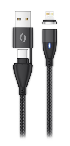 Datový kabel Aligator magnetic 3A 30W, usb-c+usb/lightning 1,5m