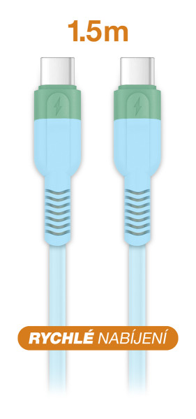 Datový kabel Aligator SoftPastels 3A 65W, USB-C/USB-C, modrý