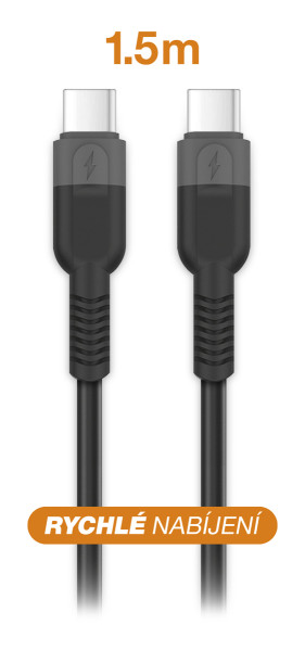 Datový kabel ALIGATOR SoftPastels 3A 65W, USB-C/USB-C, černý