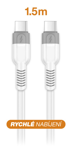 Datový kabel ALIGATOR SoftPastels 3A 65W, USB-C/USB-C, bílý