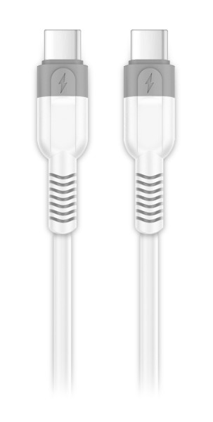 Datový kabel ALIGATOR SoftPastels 3A 65W, USB-C/USB-C, bílý