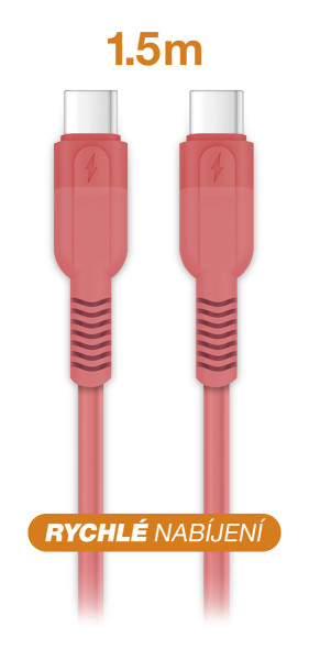 Datový kabel ALIGATOR SoftPastels 3A 65W, USB-C/USB-C, růžový