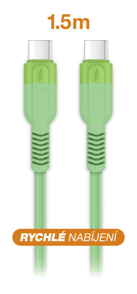 Datový kabel ALIGATOR SoftPastels 3A 65W, USB-C/USB-C, zelený
