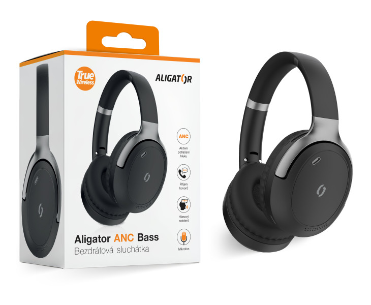 Bluetooth sluchátka - Aligator ANC BASS, černo-stříbrná