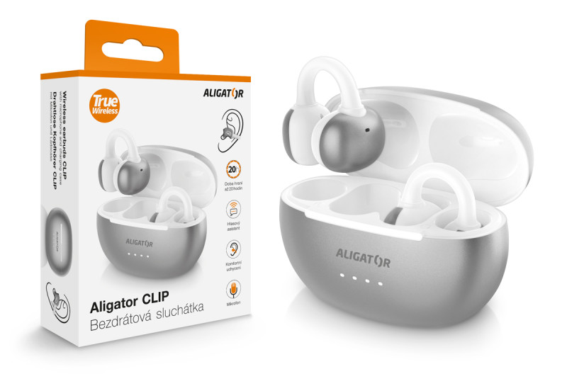 Bluetooth sluchátka - Aligator Clip, stříbrná
