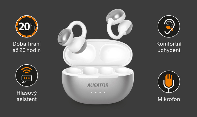Bluetooth sluchátka - Aligator Clip, stříbrná